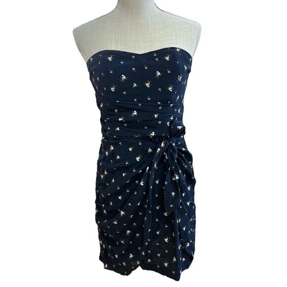 Club Monaco Navy Floral 100% Silk Harper Dress Size 2 - Picture 2 of 6